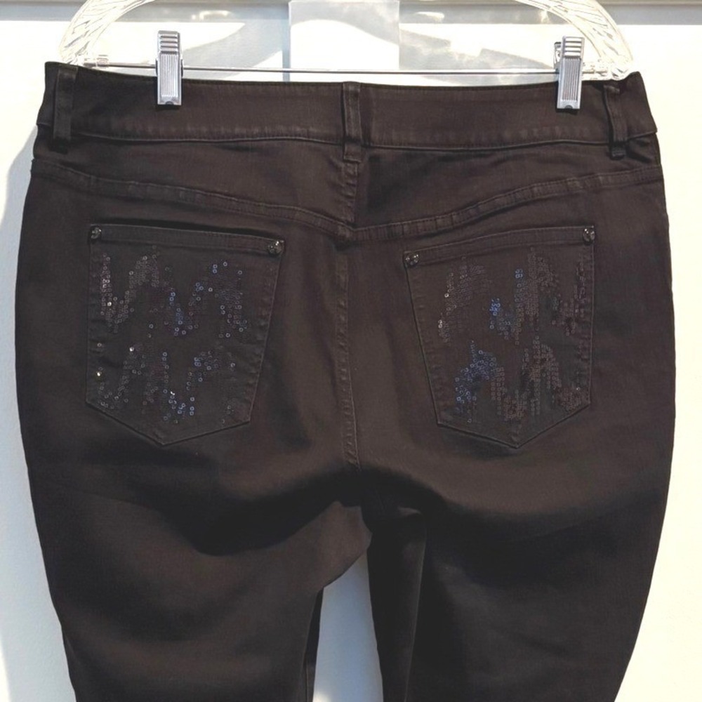 Chico's Platinum Black Sequin Pocket Flare Jeans Y2K Glam Bootcut Women's 12 (2) - Picture 3 of 16